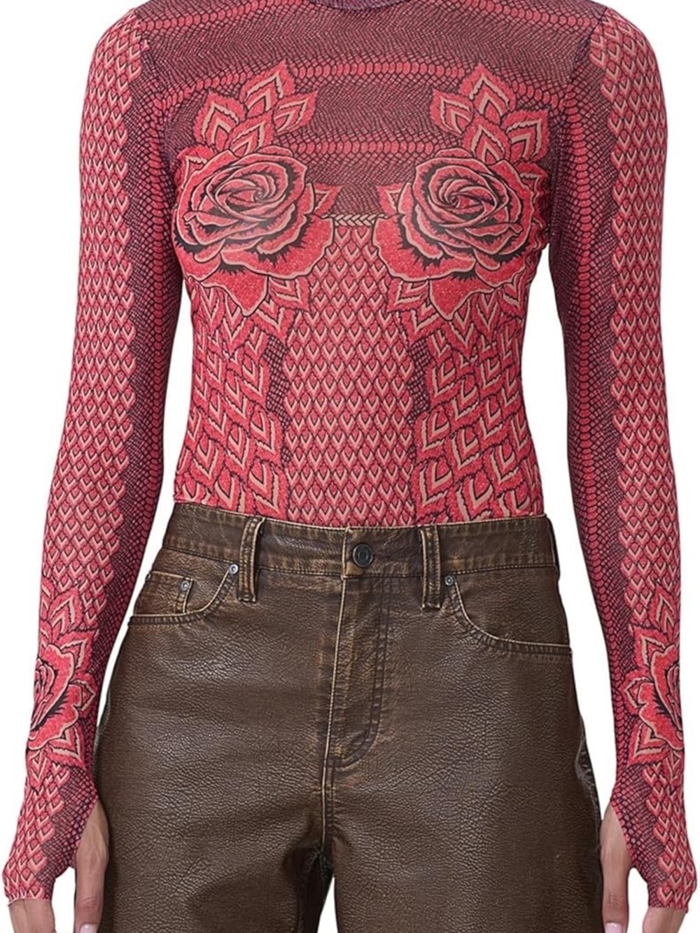 AFRM Pink Rose-Print Long Sleeve Knit Top